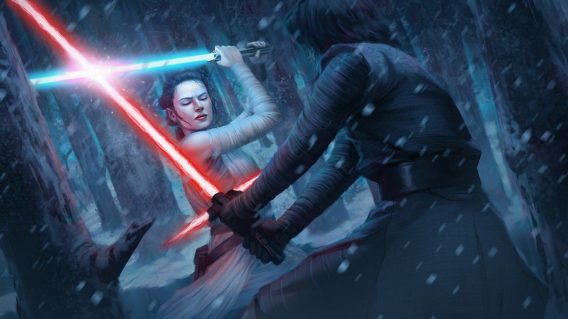 Star Wars, Lightsaber, rey, kylo ren, 1080P, art, Star Wars: Destiny