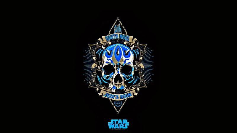 skull, blue, Darth Maul, Jedi, black, 1080P, minimalism, Star Wars