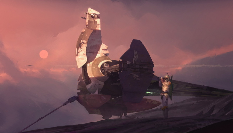 two people, sky, couple - relationship, people, Boba Fett, artwork, science fiction, sunset, full length, leisure activity, mammal, domestic animals, 1080P