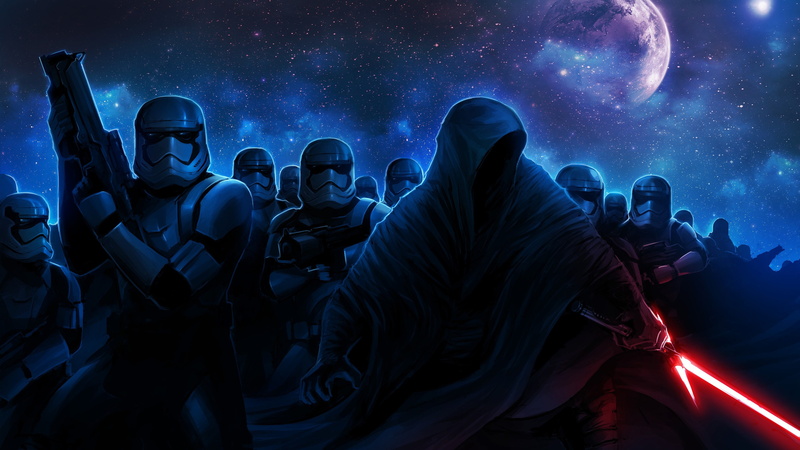 Kylo Ren, science fiction, artwork, stormtrooper, Star Wars, Star Wars: The Force Awakens, 4K, galaxy