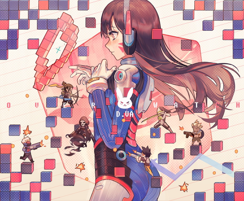 1080P, brunette, anime girls, Overwatch, long hair, anime, bodysuit, headphones