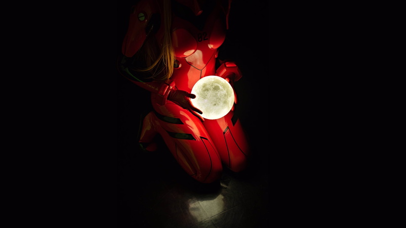black background, bodysuit, plugsuit, Neon Genesis Evangelion, Asuka Langley Soryu, latex bodysuit, cosplay, dark, simple background, 2K, latex, red bodysuit