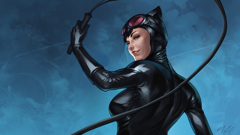 black latex, DC Comics, Catwoman, 1080P, cat girl, whips, latex, latex bodysuit, dark