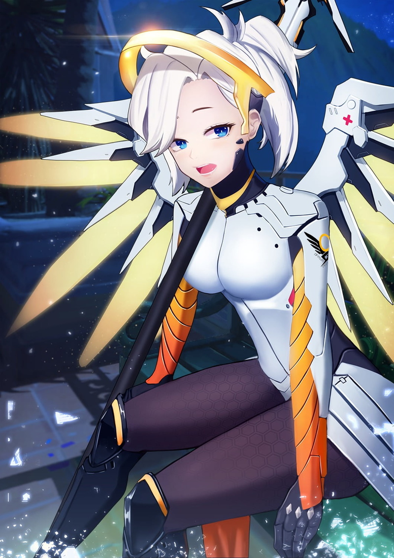 Mercy (Overwatch), people, representation, human representation, white hair, portrait, wings, adult, Overwatch, young adult, celebration, clothing, holding