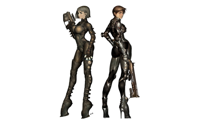 white, anime, 1080P, bodysuit, short, people, hair, background, girls, oh, artwork, hd, art, wallpape, short hair, kyoungseok, weapons, x