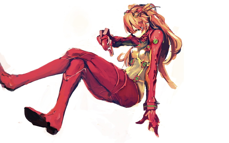 red, white, soryu, evangelion, neon, anime, bodysuit, background, bin, orange, hd, art, plugsuit, langley, asuka, genesis, 1080P