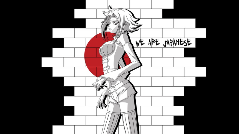 1080P, anime, bricks, one person, built structure, women, Code Geass, three quarter length, architecture, side view, indoors, creativity, black background