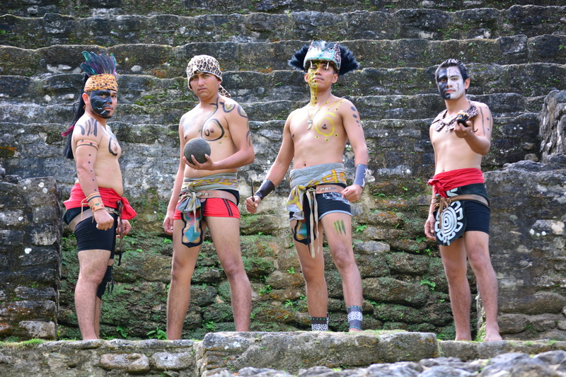 man, tattoo, sport, mayan, history, lifestyles, nature, shirtless, warriors, temple, adult, adventure, yo creek, ulama, mesoamerican, group of people, full length