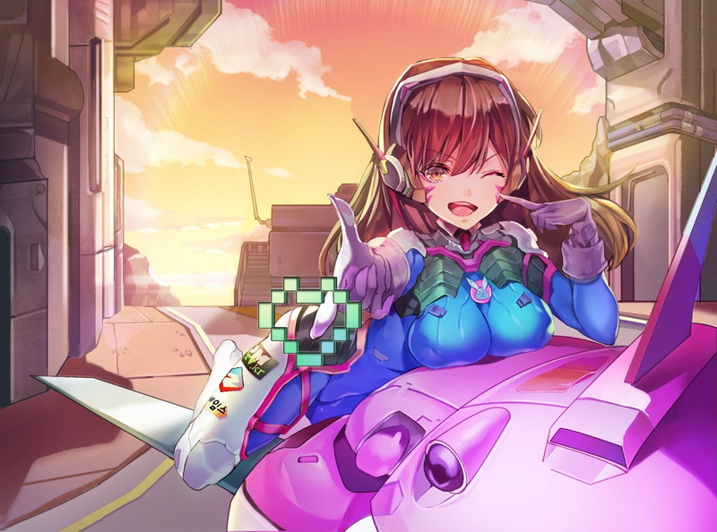 D.Va (Overwatch), Overwatch, lifestyles, child, bodysuit, front view, 720P, girls, anime, innocence, portrait, childhood, wink, day, cute, real people