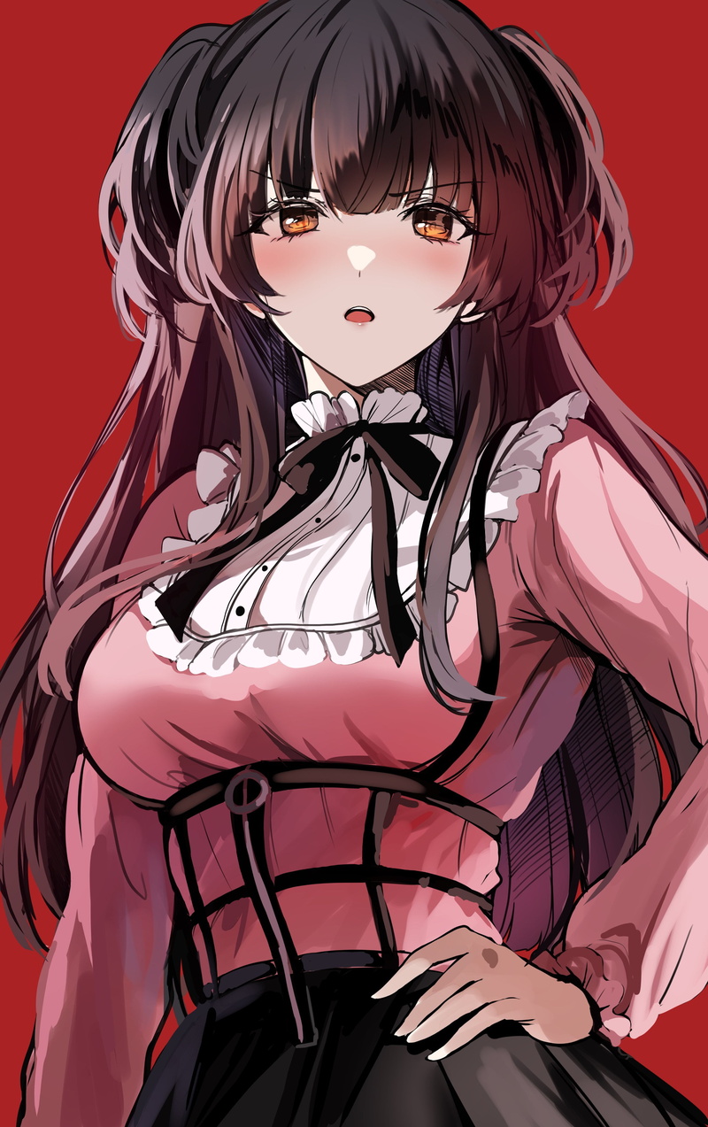 Fuyuko Mayuzumi, anime girls, 4K, Sak (artist), red background, long hair