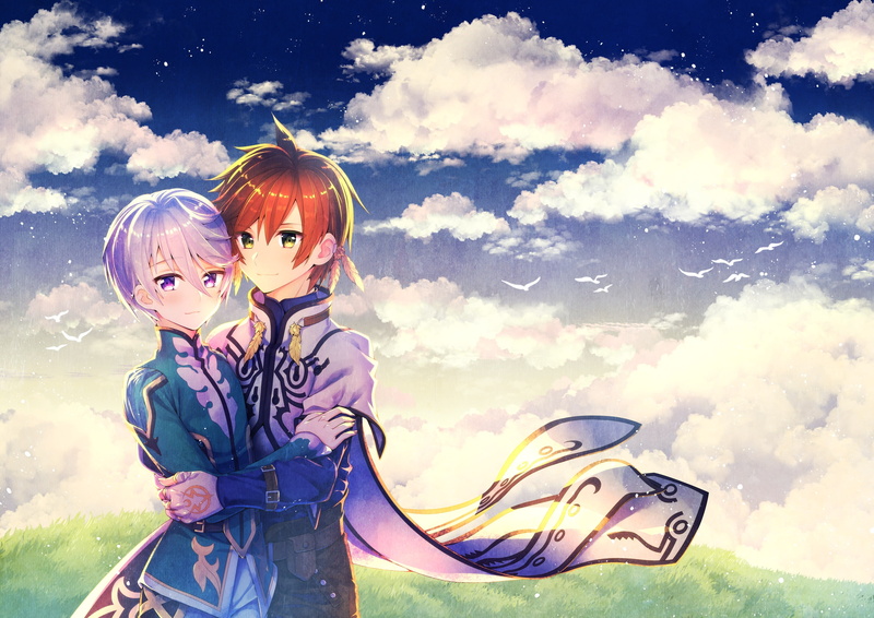 outdoors, 2K, women, tales of zestiria, Anime, human representation, two people, representation, people, innocence, females, girls, sky, sorey, men, childhood