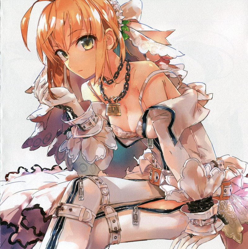 fate, girls, extra, cleavage, 1080P, saber, bride, series, anime, fate extra