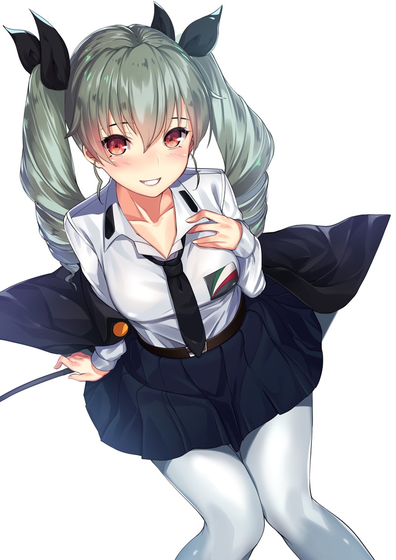 green hair, anime, anime girls, Girls und Panzer, 720P, Anchovy (Girls und Panzer), uniform, long hair, red eyes