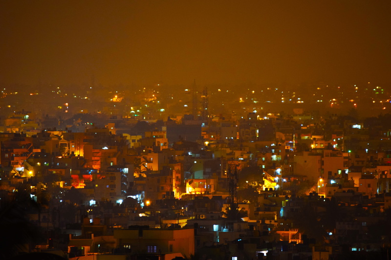 apartment, outdoors, office building exterior, bokeh photo, lights, bengaluru, cityscape, high angle view, community, building exterior, city life, india