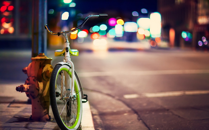 blurred Motion, city, the city, mode of transportation, 1080P, white, city Life, focus on foreground, bicycle, city Street, illuminated, dusk, land vehicle
