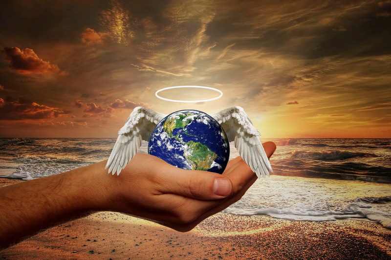 digital composite, body part, globe, sky, outdoors, dom, water, scenics - nature, finger, human, beach, land, peace, human body part, sun, harmony, one person