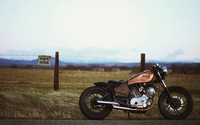 motorcycle, 2K, bobber, brown, black, outdoors