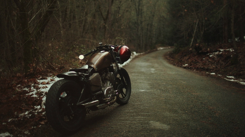Bobber, 1080P, nature, snow, trees, helmet, leaves, road, wheels, motorcycle