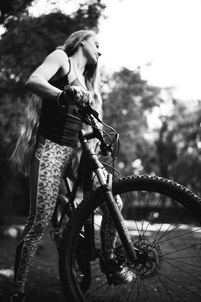 bicycle, young women, female, girl, outdoors, hairstyle, leisure activity, grayscale, mountain bike, woman, young adult, activity, using, 8K, hardtail