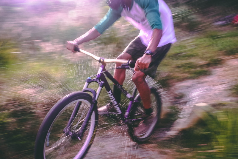 leisure activity, mountain biking, outdoors, activity, cycling, sport, mountain, long exposure, fast, man, biker, ride, wet, trail, 2K, wheel, stunt, human limb