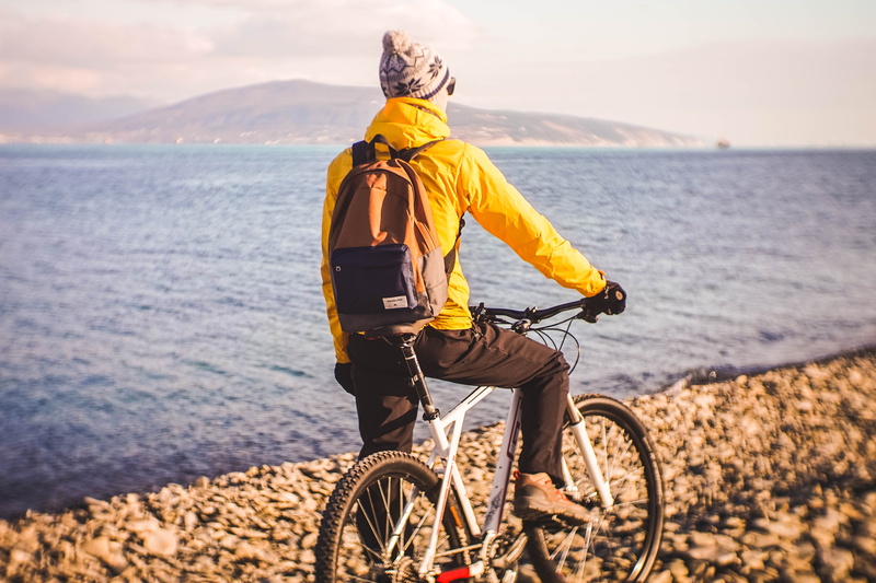 stones, daytime, 4K, one person, beauty in nature, lifestyles, beach, bike, cycling, activity, transportation, real people, nature, man, hardtail, sky