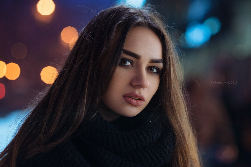 portrait, brunette, scarf, model, 500px, long hair, 1080P, depth of field, face, Roma Chernotitckiy, women
