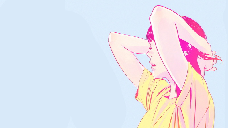 1080P, Ilya Kuvshinov, simple background, arms up