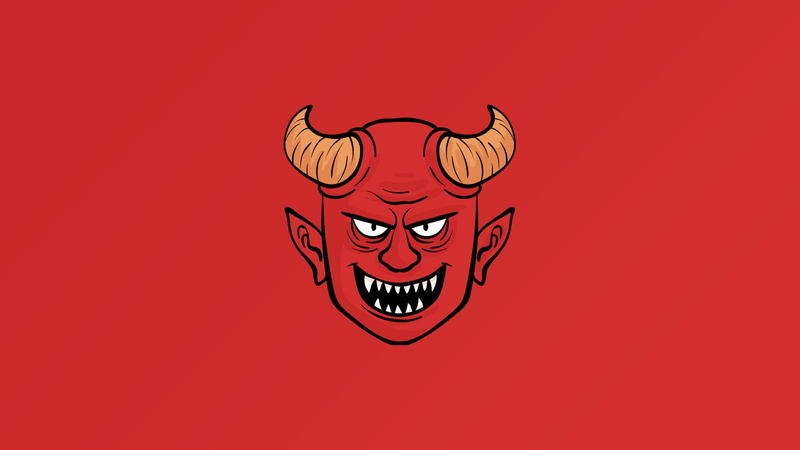 demon, 1080P, red background, artwork, fantasy art, Devil, simple background, minimalism, digital art, horns