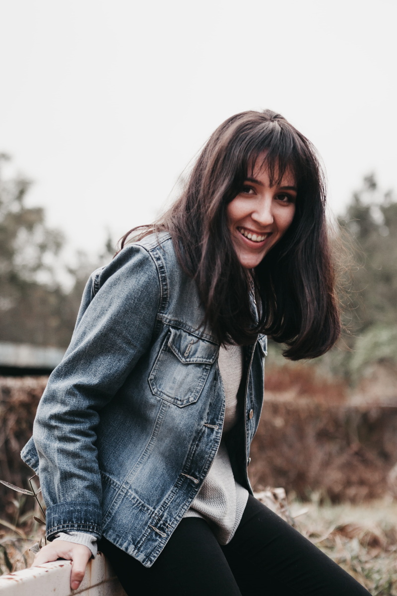 face, 4K, wearing, smiling, la plaine des cafres, long hair, three quarter length, sitting, human, réunion, young adult, jacket, hairstyle, chambray, coat