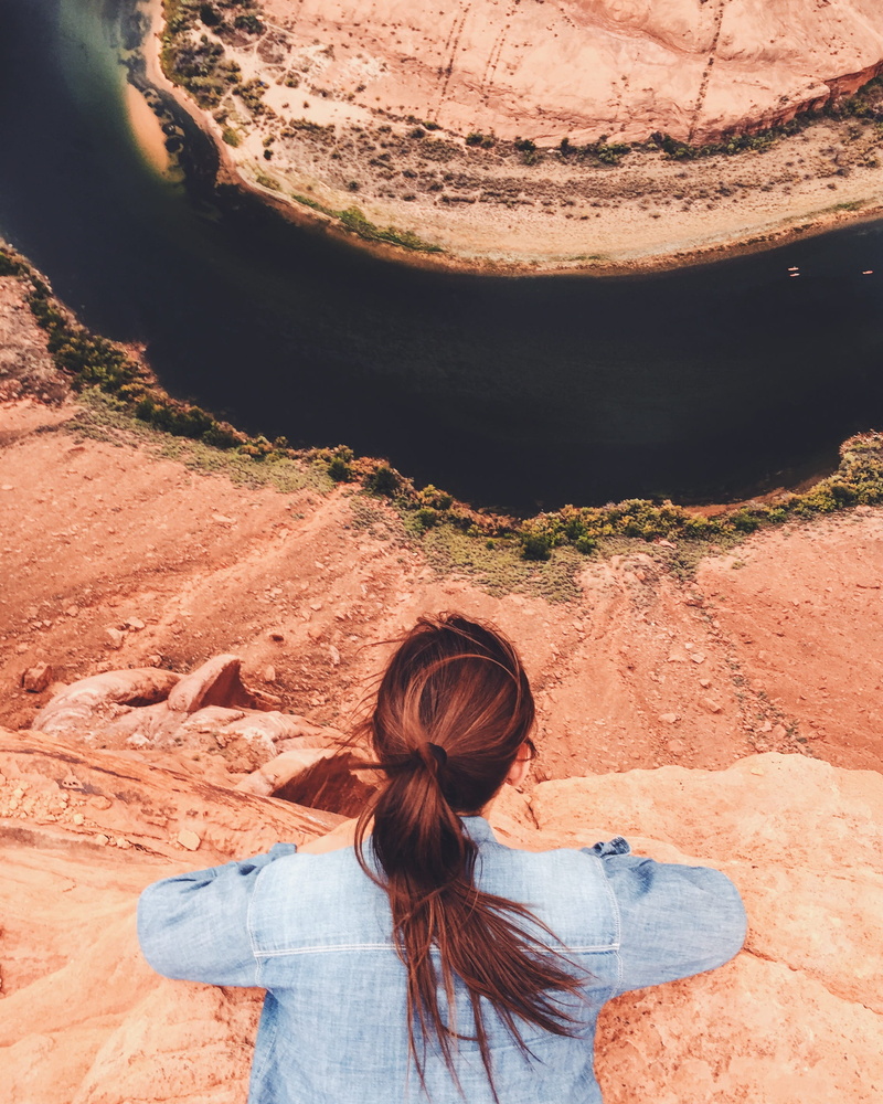 denim, river, casual clothing, sand, western, outdoors, page, women, cliff, birds eye view, lifestyles, day, hairstyle, non-urban scene, southwest, 2K