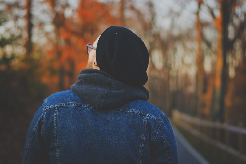 lifestyles, focus on foreground, change, hood - clothing, plant, photography, person, outdoors, day, walkway, casual clothing, portrait, top, rear view