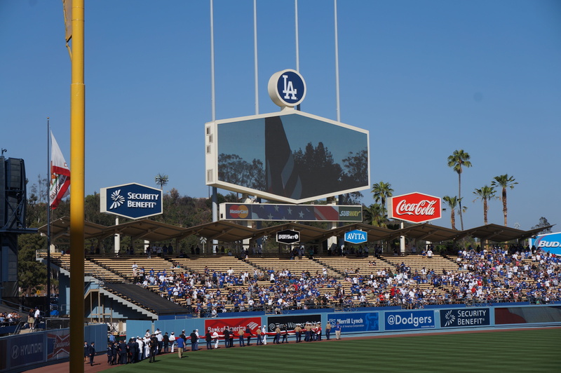 group of people, real people, los angeles, built structure, sport, city, nature, high angle view, competition, text, sign, outdoors, clear sky, sky, dodgers