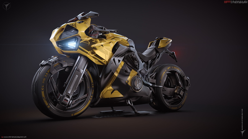 Heavy bike, digital art, ArtStation, CGI, bikes, 4K, motorcycle, 3D, gray background, superbike, Munkhjin Otgonbayar, futuristic, artwork