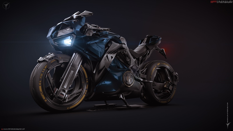 Munkhjin Otgonbayar, ArtStation, superbike, 4K, CGI, artwork, gray background, futuristic, digital art, bikes, motorcycle, Heavy bike, 3D