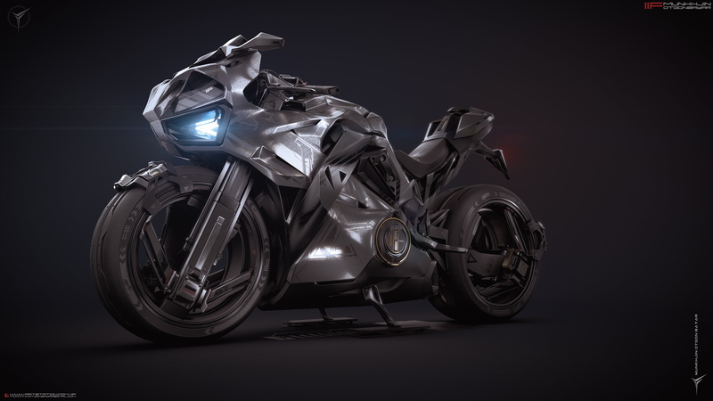 digital art, Munkhjin Otgonbayar, artwork, 4K, bikes, gray background, Heavy bike, ArtStation, motorcycle, futuristic, superbike, 3D, CGI