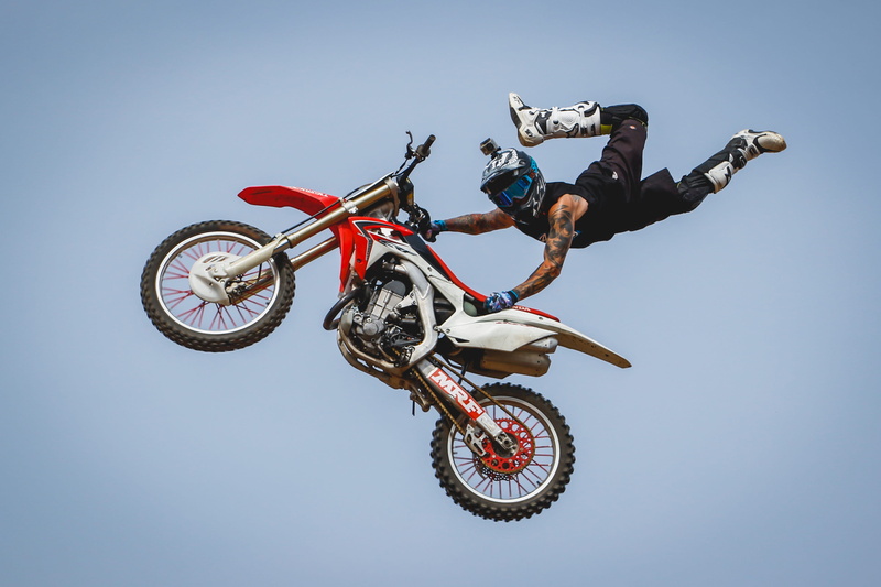 transportation, dirt, bike, activity, mid-air, speed, motion, motocross, arm, sign, daytime, risk, mid, adult, full length, 4K, air, stunt person, communication