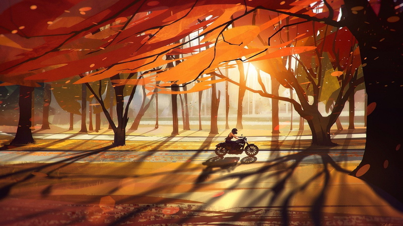 Others, 1080P, autumn, motorcycle, women