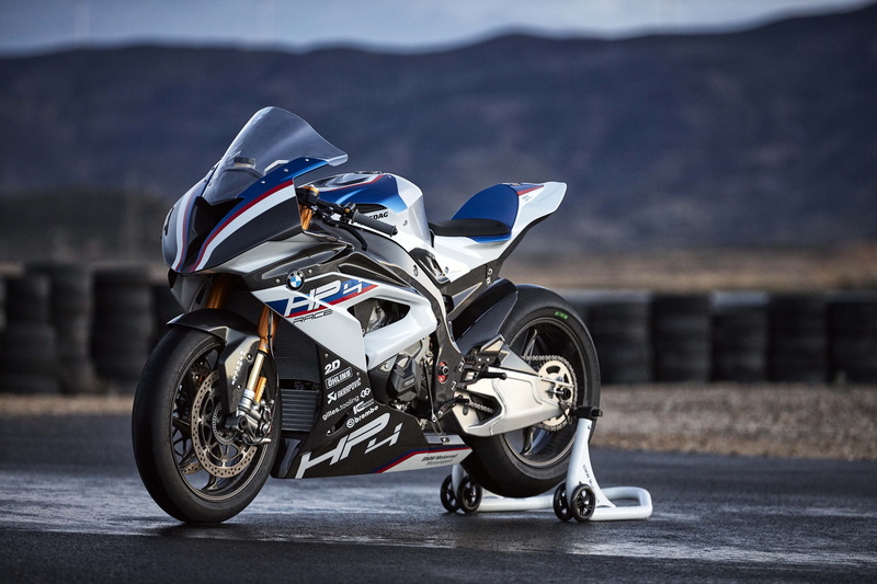 4K, BMW HP4 Race, hp, 4K, blue, bike, sport, depth, white, field, photography