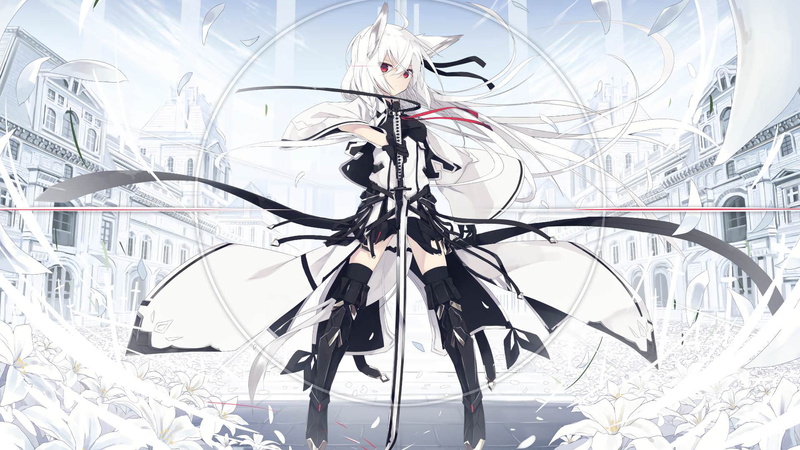 red ribbon, ribbon, 1080P, sword, black ribbons, white flowers, long hair