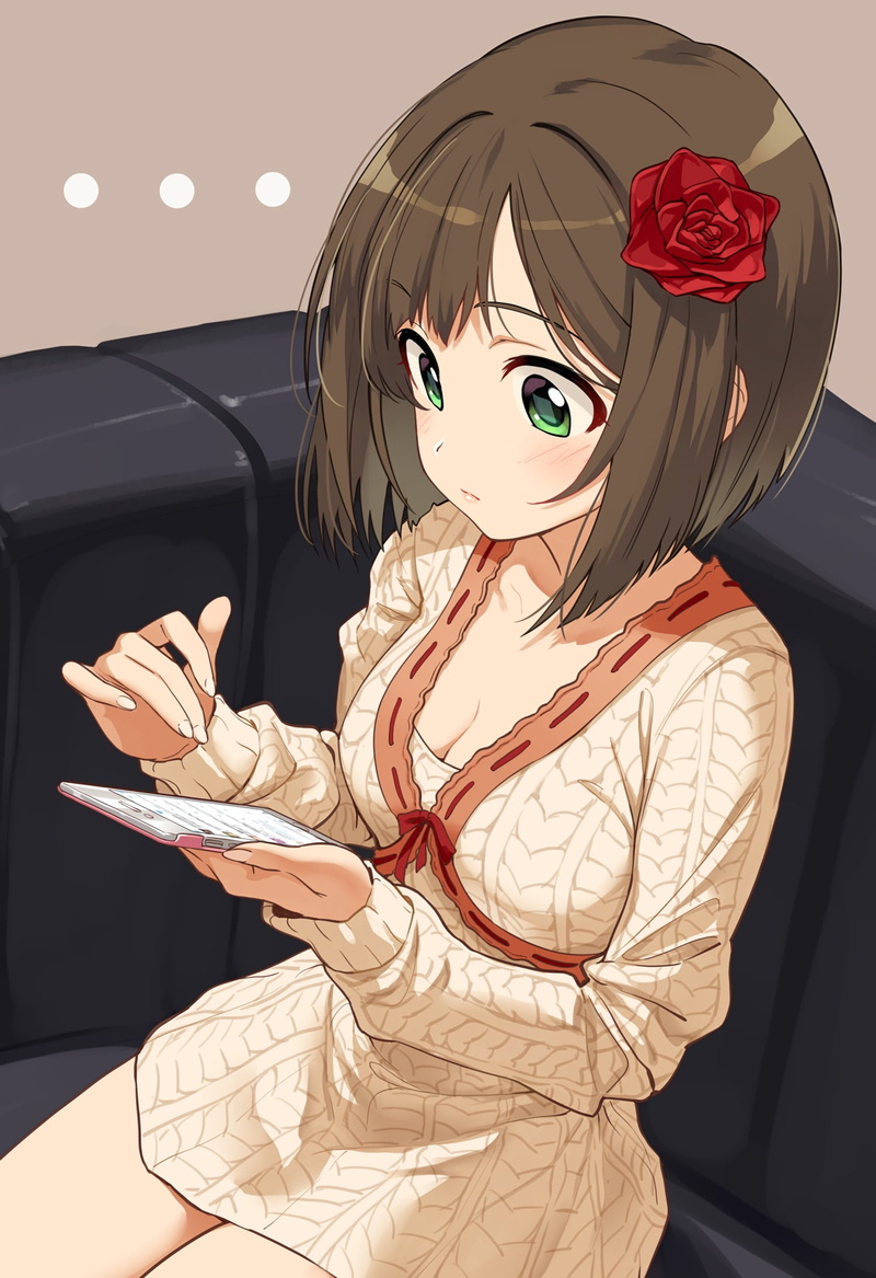 young adult, Maekawa Miku, retro styled, child, brunette, portrait, adult, hair, green eyes, blond hair, women, females, open shirt, beautiful woman, indoors
