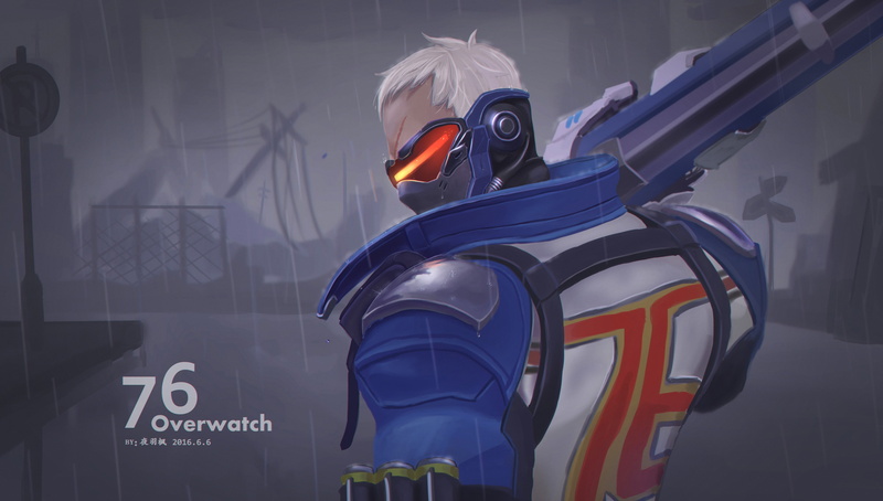 white hair, short hair, 4K, weapon, Soldier: 76, Overwatch, gun, rain