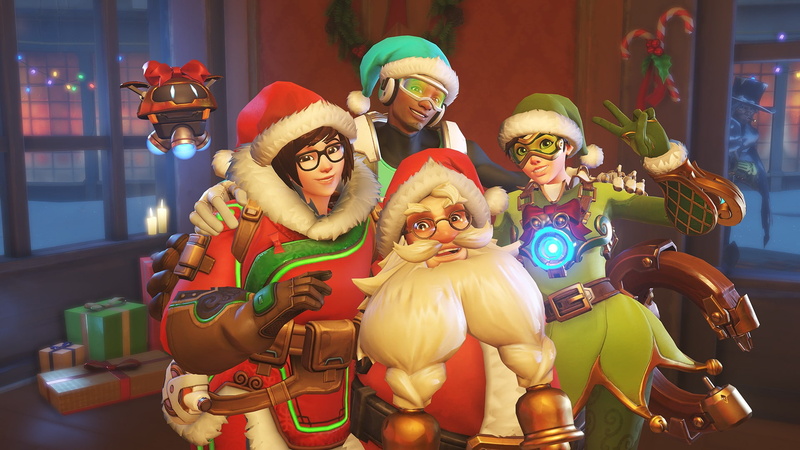 holiday, Mei (Overwatch), McCree (Overwatch), 1080P, Torbjörn (Overwatch), Santa hats, Overwatch, Tracer (Overwatch), snow, Lúcio (Overwatch)