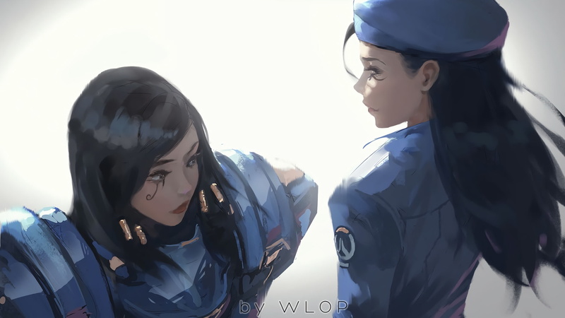 1080P, Overwatch, Pharah (Overwatch), WLOP, Ana (Overwatch), video games