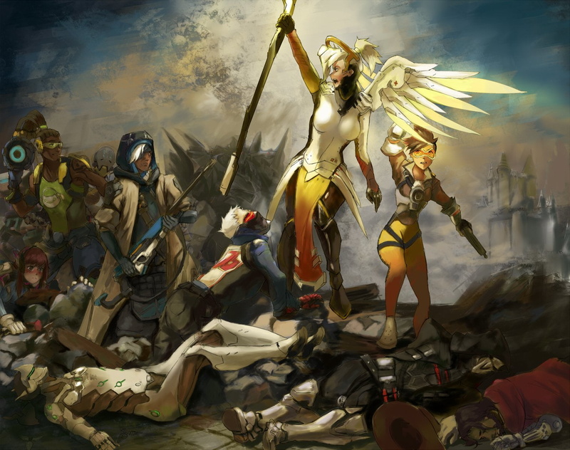 group of people, Genji (Overwatch), carnival, dancing, arts culture and entertainment, Video Game, costume, Zenyatta (Overwatch), McCree (Overwatch), human representation