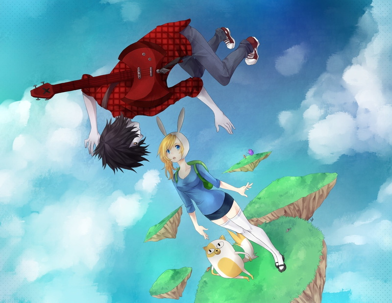 vertebrate, lumpy space princess, flying, characters, illustration, fionna, bird, ears, sky, low angle view, the sky, animal representation, outdoors, superhero