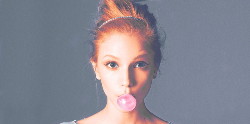 women, 1080P, looking at viewer, redhead, bubblegum