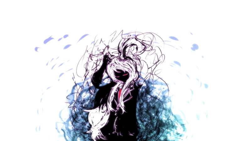 wet, digital, portrait, adult, mouth, human body part, headshot, white, white background, black, blue, hair, women, motion, Touhou, indoors