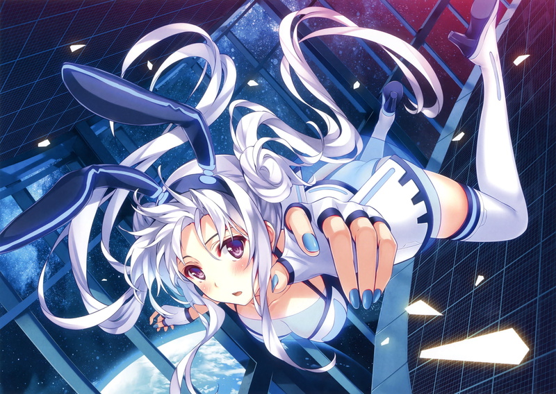 silver hair, animal ears, bunny ears, 2K, original characters, long hair, anime