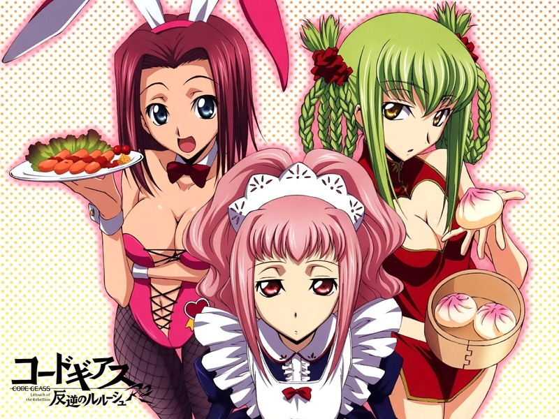c c, geass, hair, pink, bunny, animal, 720P, alstreim, anya, code, green, ears, suit, kallen, anime, girls, stadtfeld