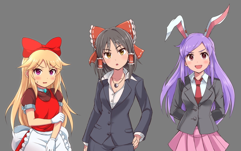 eyes, ears, bunnygirl, 2K, suit, blush, com, skirt, touhou, apron, blonde, yellow, long, konachan, necklace, hair, short, black, 257065, gloves, bunny